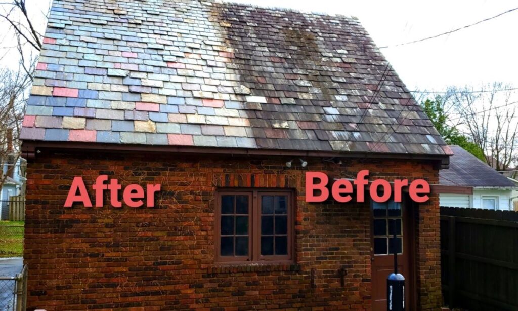 before and after result of a slate roof in Fort Wayne